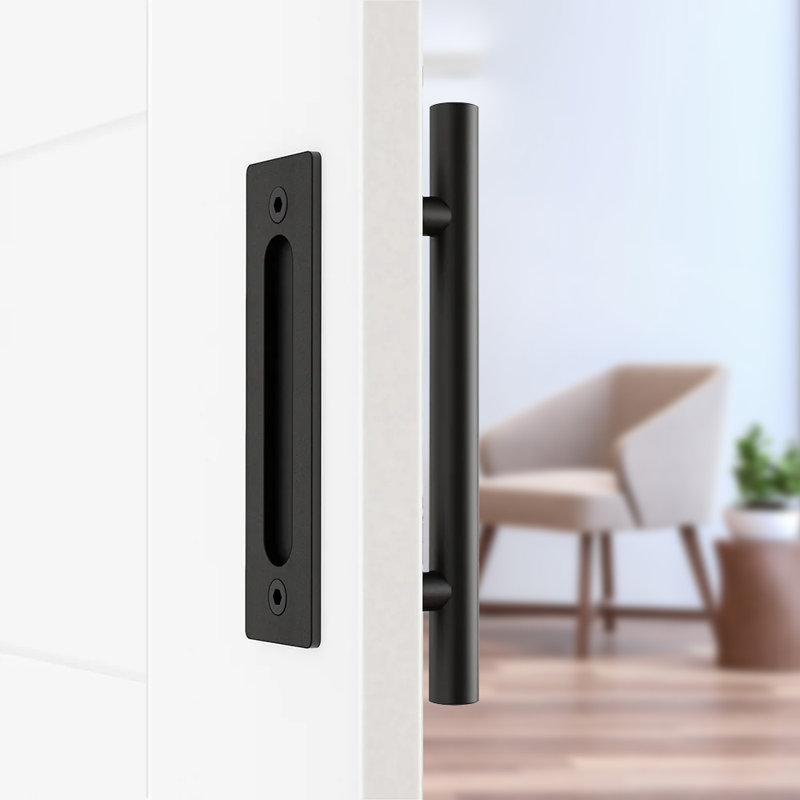 Matte Black Steel Indoor Barn Door Handle Set