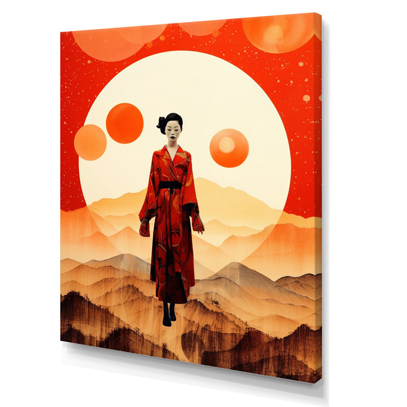 Geisha japonaise pleine lune, Toile tendue, H 20 po x l 12 po x P 1 po