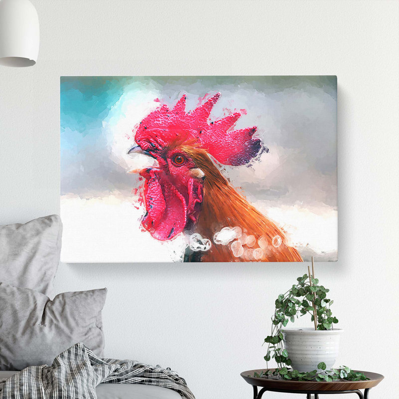 Portrait Of A Rooster In Abstract - Wrapped Canvas Print, 50cm H x 76cm W x 3cm D