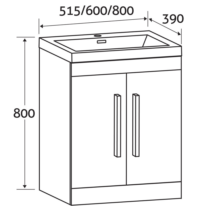 600mm Single Bathroom Vanity with Semi-Recessed Ceramic Basin, Gloss white