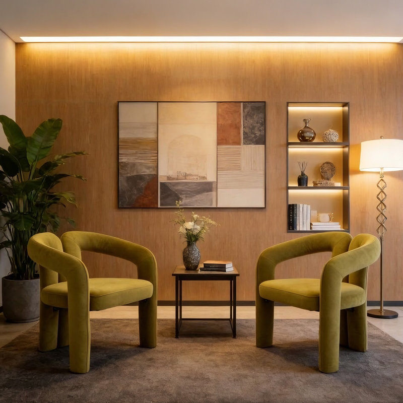 Élégant ensemble de 2 fauteuils rembourrés pour salle de réception et salle à manger, Vert olive