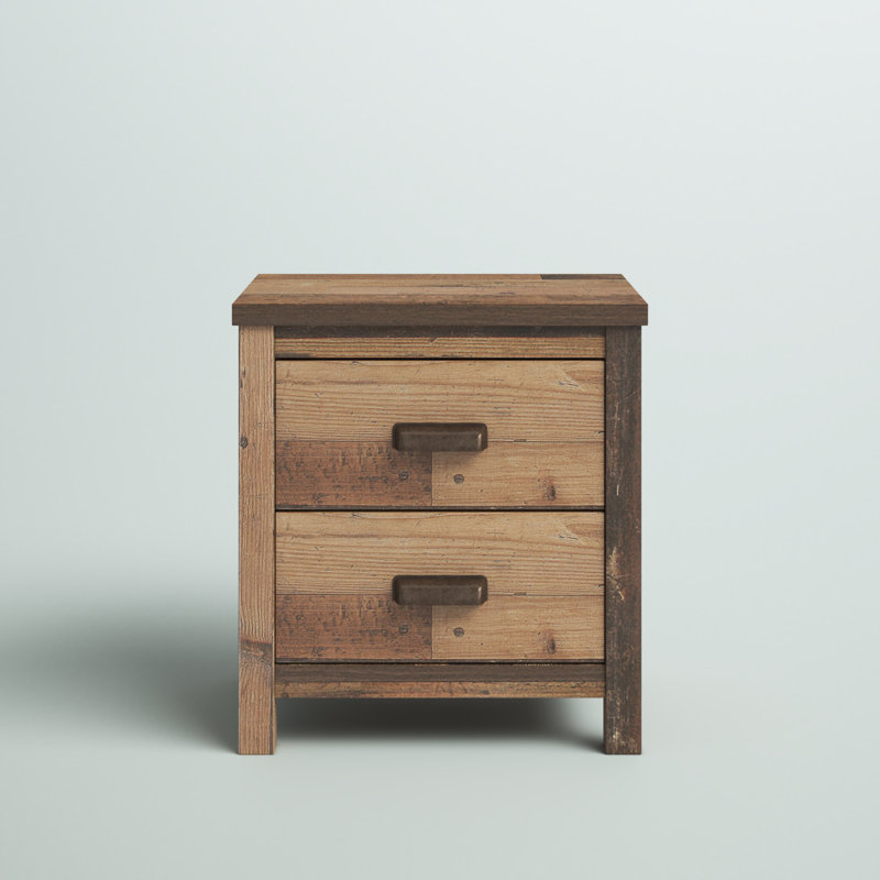 Vintage Oak 2-Drawer Rustic Nightstand