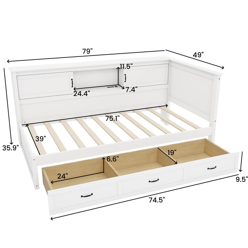 Storage Daybed With Led Downlight And Usb Ports, Twin