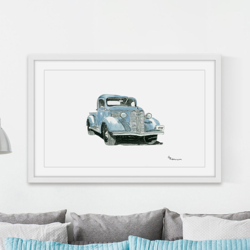 « old blue », reproduction de peinture à l’aquarelle encadrée, H 12 po x l 18 po x P 1,5 po