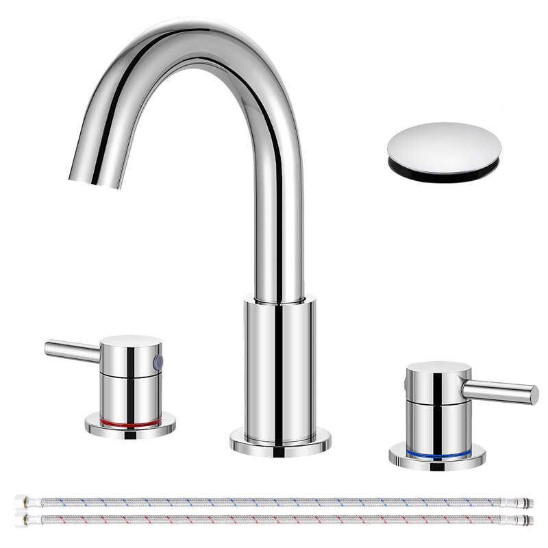 Widespread Bathroom Faucet 3 Hole, 2-handle 8 Inch Bathroom Sink Faucet with Drain Assembly, Chrome