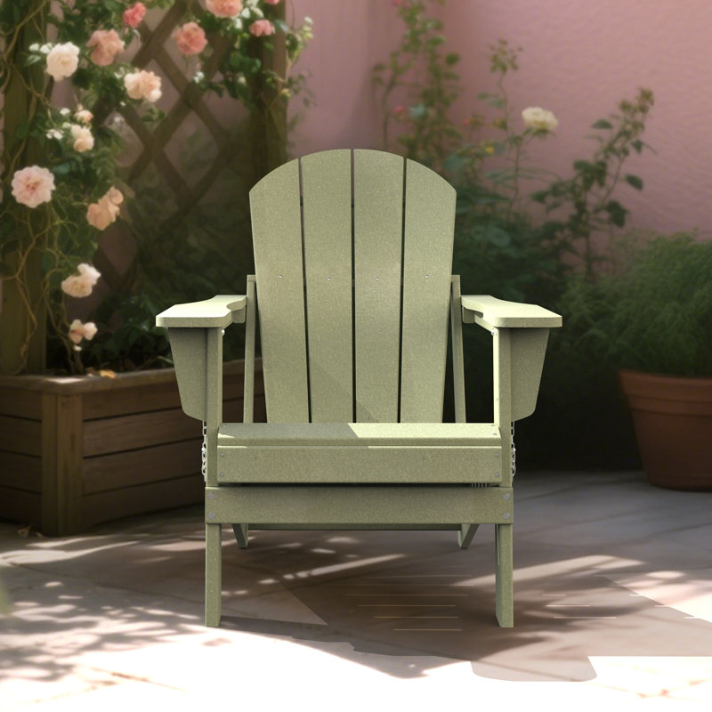 HDPE Folding Adirondack Chair, Weather-Resistant Outdoor Garden Chair, Green