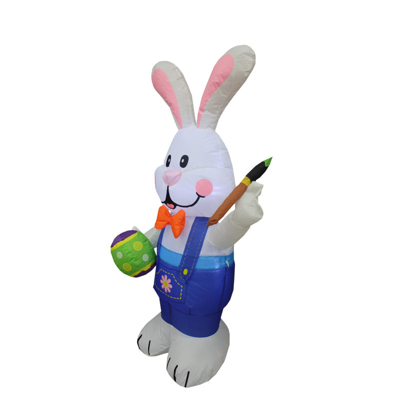 4 Foot Tall Happy Easter Inflatable Bunny Rabbit with Paintbrush and Egg