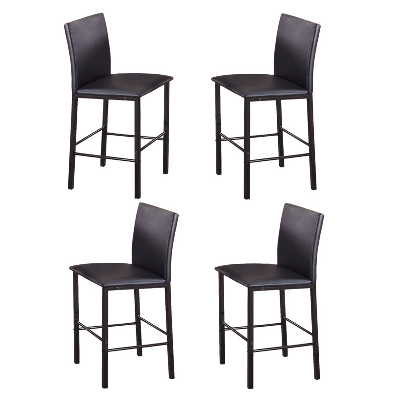 Chaise de salle à manger à hauteur de comptoir de 4 chaises en métal noir, similicuir brun foncé et coussin de coussin