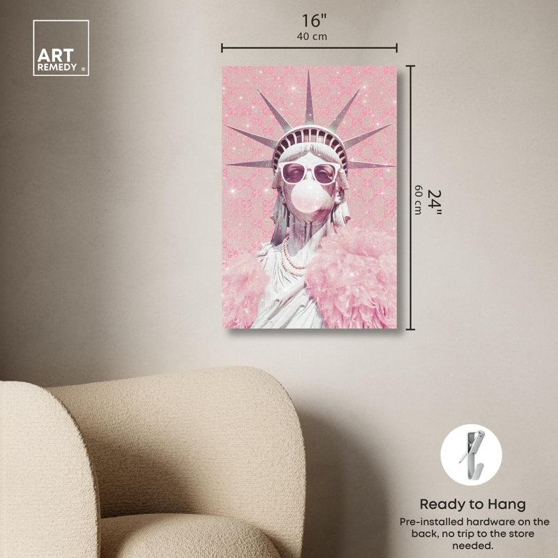 Statue of Glam Pink Pop Wrapped Canvas Wall Art