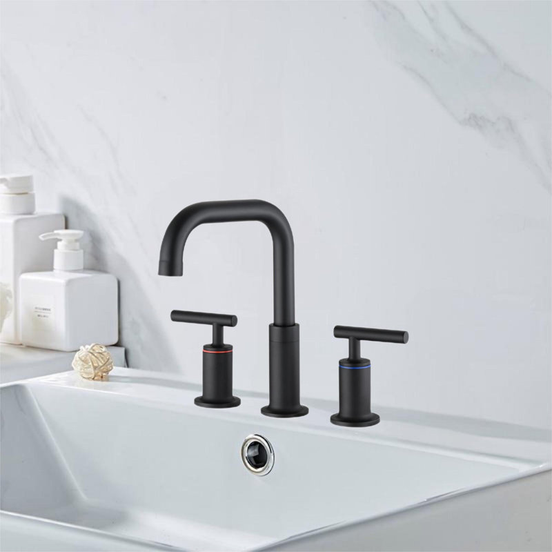 Widespread Bathroom Faucet with Drain Assembly, Matte Black