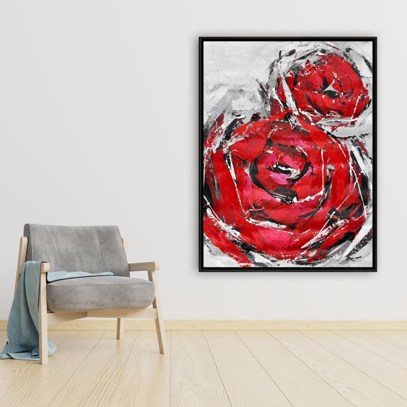 Reproduction abstraite de roses rouges sur toile, H 48 po x l 36 po