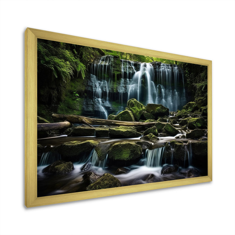 Scenic Whispering Waters Landscape II, Gold Picture Framed, 12" H x 20" W