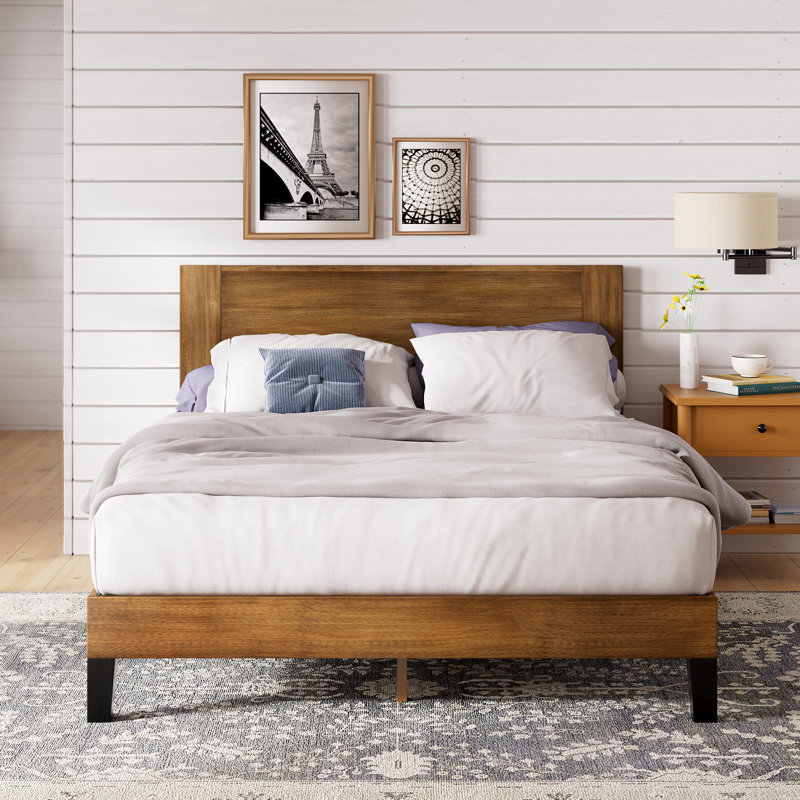 Evelyn Minimalist Solid Wood Bed Frame with Headboard, Double (4'6)