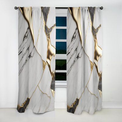 Abstract Geode Marble White And Gold I - Abstract Marble Marble Blackout Curtain - 1 Panels