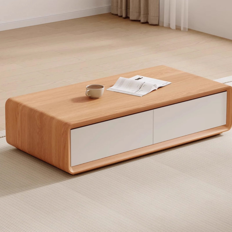 Table basse en hévéa, H 13,78 po x L 47,24 po x l 23,62 po, Burlywood / blanc