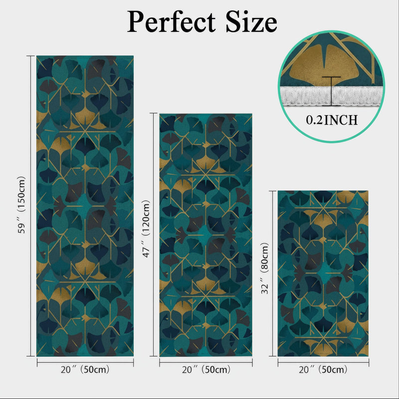 Geometric Leaf Non-Slip Washable Kitchen Mats