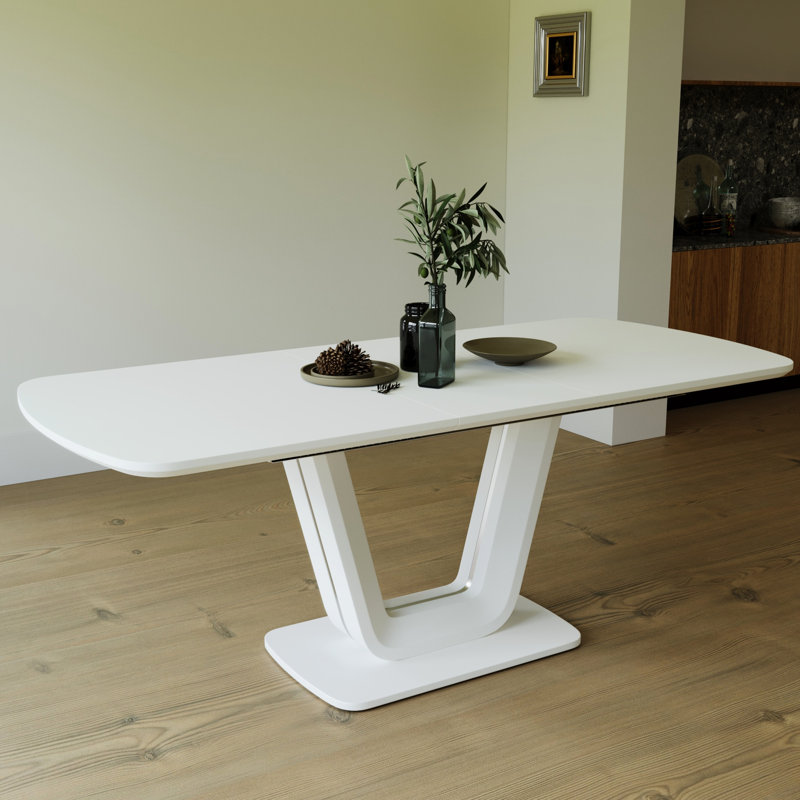 White Kitchen Table With U-Shaped Legs For Functionality Expandable Dining Resilient Durability