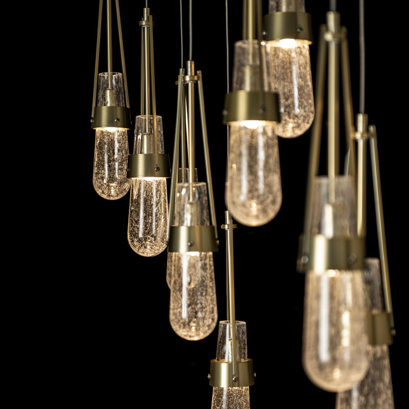 Link 10 - Light Pendant, Long: 19" to 130", Modern Brass, Clear Bubble Glass