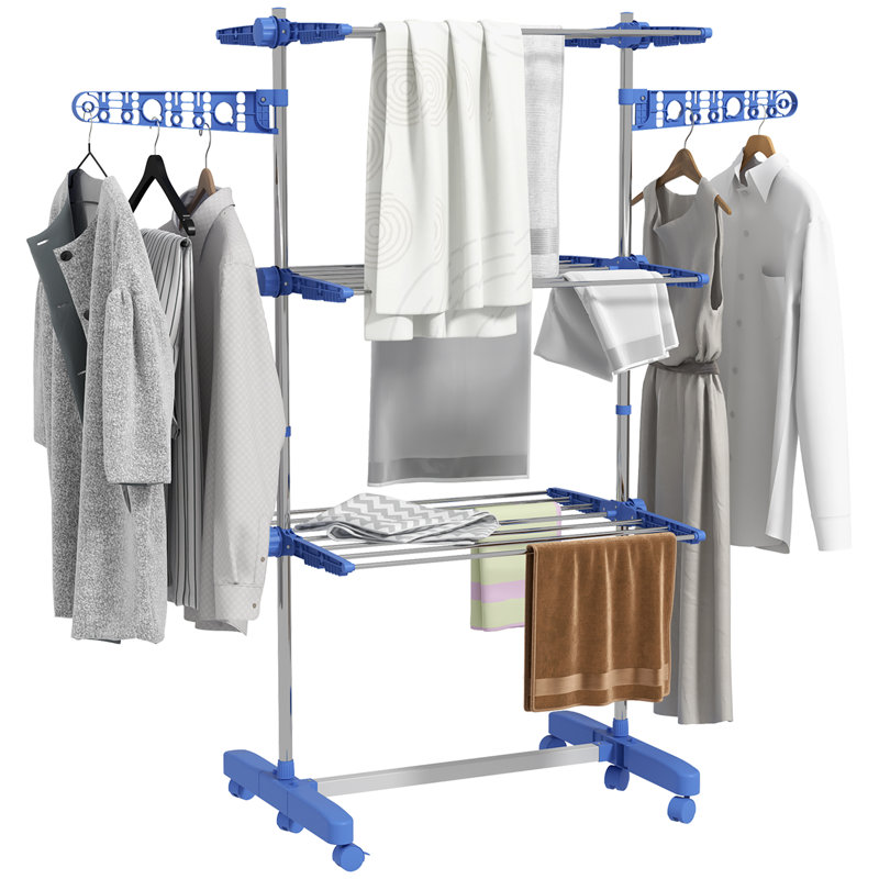 Foldable Standard Drying Rack, Silver/Blue