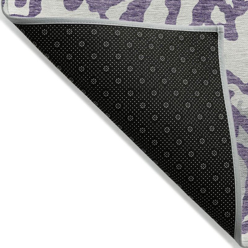 3' X 5' Purple Gray And Ivory Animal Print Washable Indoor Outdoor Area Rug