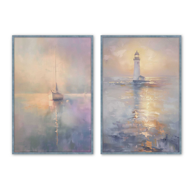 Ensemble de 2 reproductions « Ocean's Sentinel » (35,5 cm x 28 cm) sur papier mat d'archivage, dans un cadre doré brossé