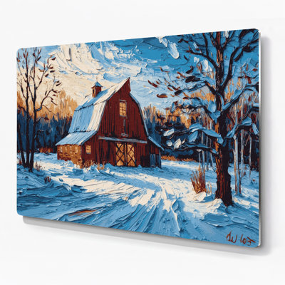 Christmas Winter Barns Blue Metal Wall Art