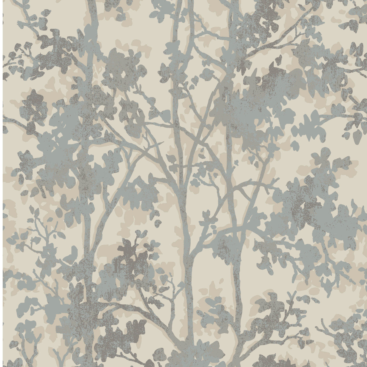 Modern Floral Wallpaper, Cream/Silver