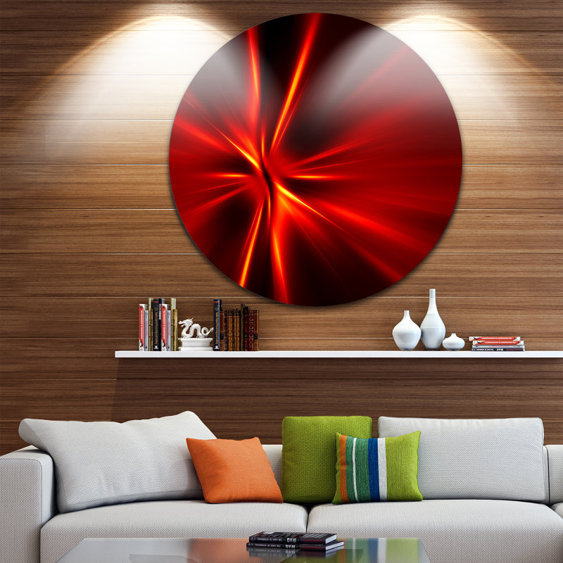 Corwin, art graphique abstrait «Red and Yellow Rays», H 38 po x l 38 po x P 1 po, Métal