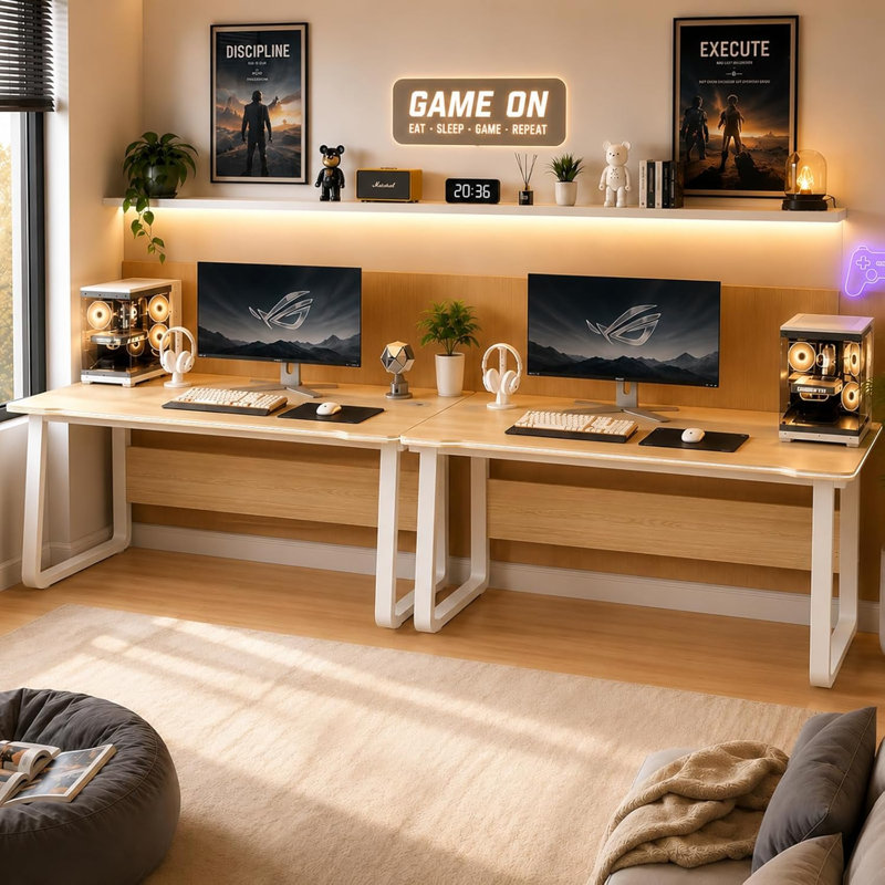 Metal Base Computer Desk, L: 80cm / W: 50cm / H: 73cm, Natural Texture