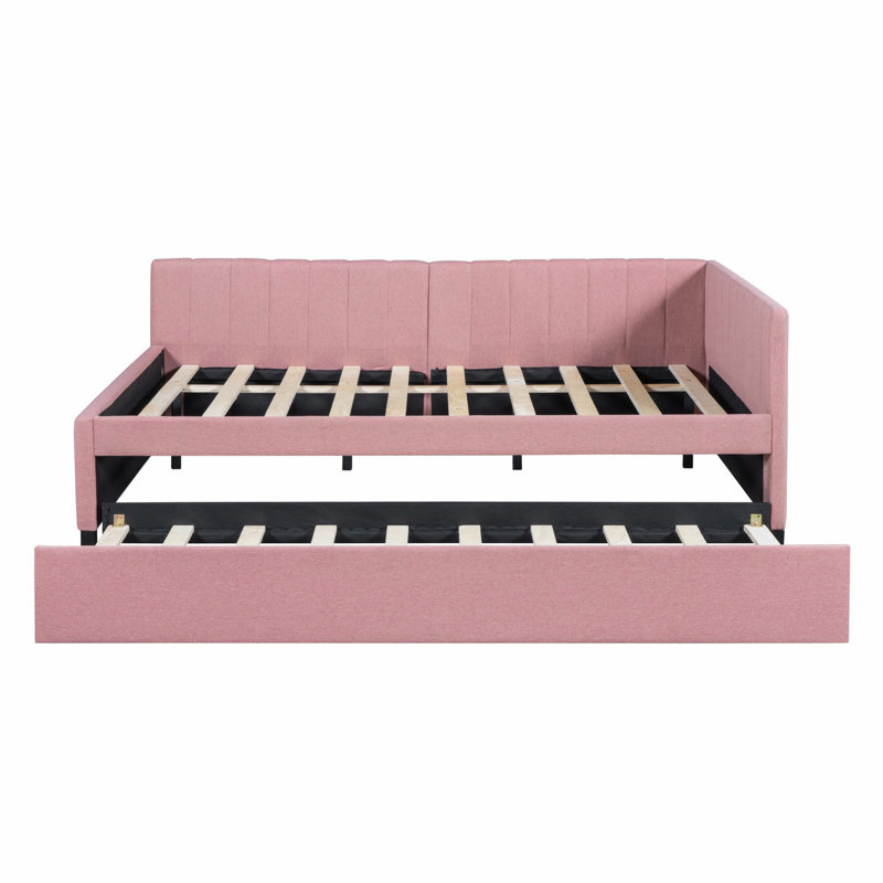 Bed Frame, Upholstered Daybed With Trundle, Full/Double, Pink