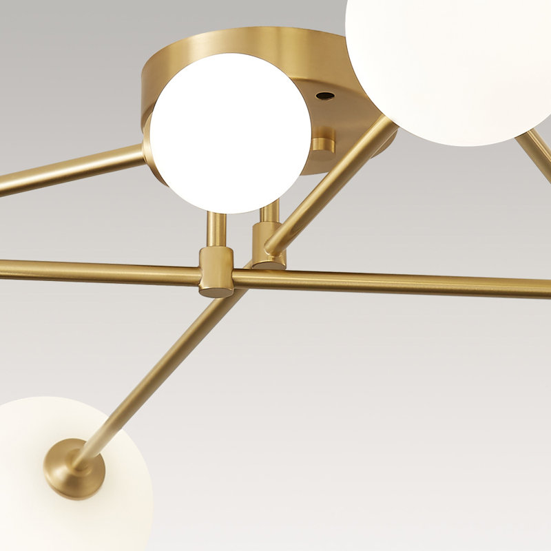 6 - Light Sputnik Glass Globe Linear Semi Flush Mount, Gold