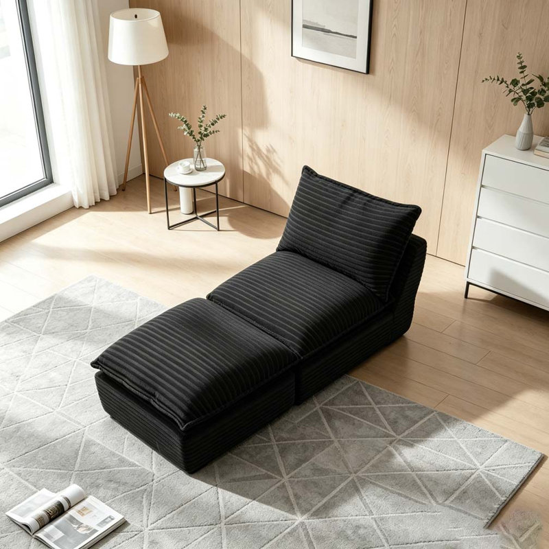 Canapé moderne en velours côtelé, Dark Grey-1Seat-1Ottman