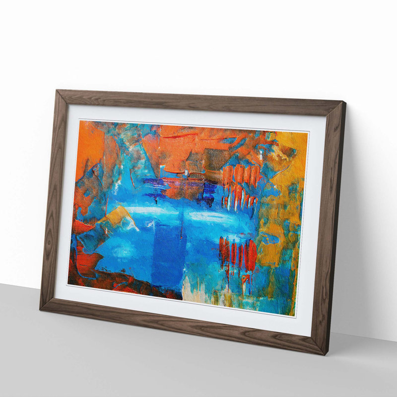 Abstract Vol.191 by S.Johnson - Single Picture Frame Painting, Walnut Framed, 24cm H x 33cm W x 2cm D