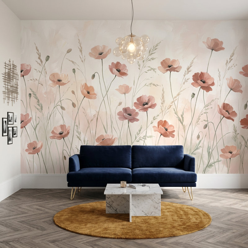 Papier peint fleurs de pavot, 140 po x 108 po, Texturé non collé