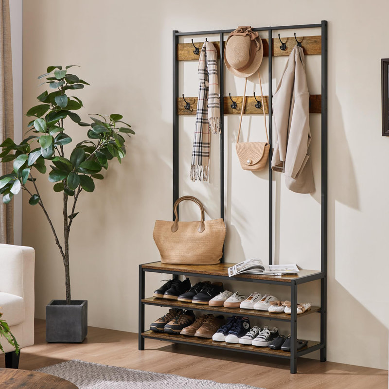 Hall Tree 100cm Wide with Bench and Shoe Storage, Rustic Brown