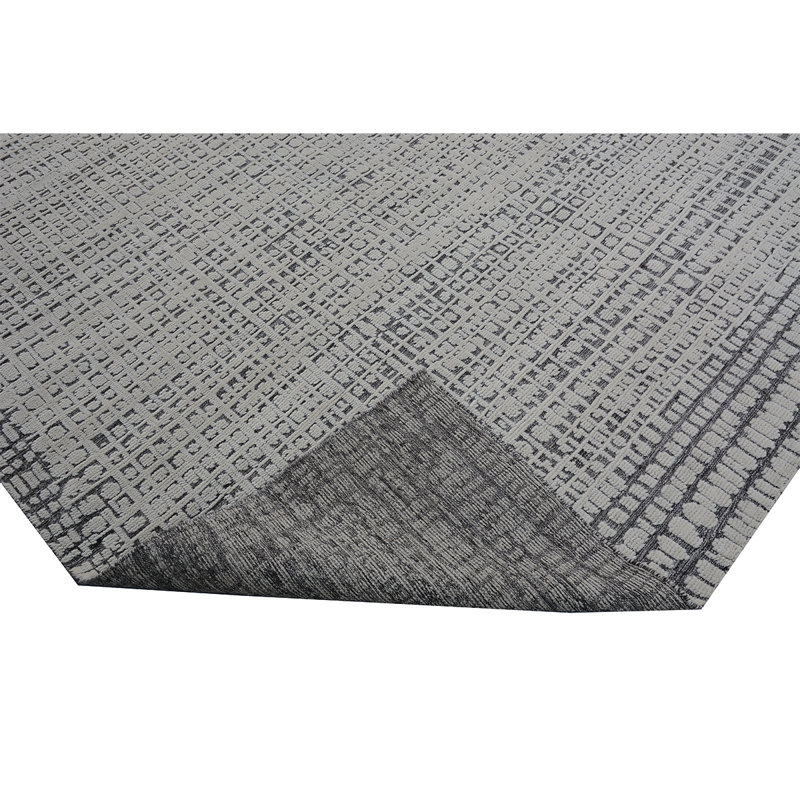 Tapis ivoire / bleu marine noué à la main de haute qualité, Rectangle 8 pi x 10 pi
