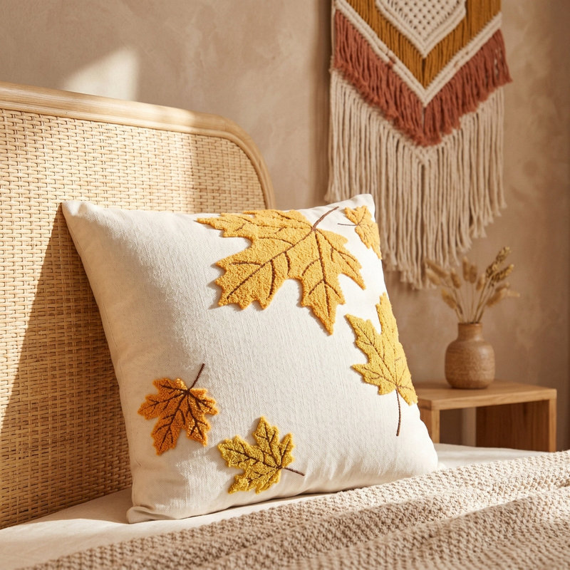 Thanksgiving Decor Throw Pillow Cover With Fall Maple Leaf And Pumpkin Pattern