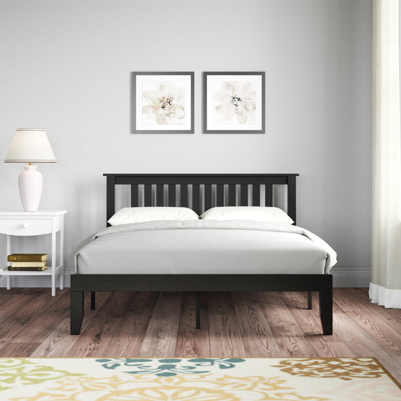 Travie Solid Wood Slat Bed, Queen, Black