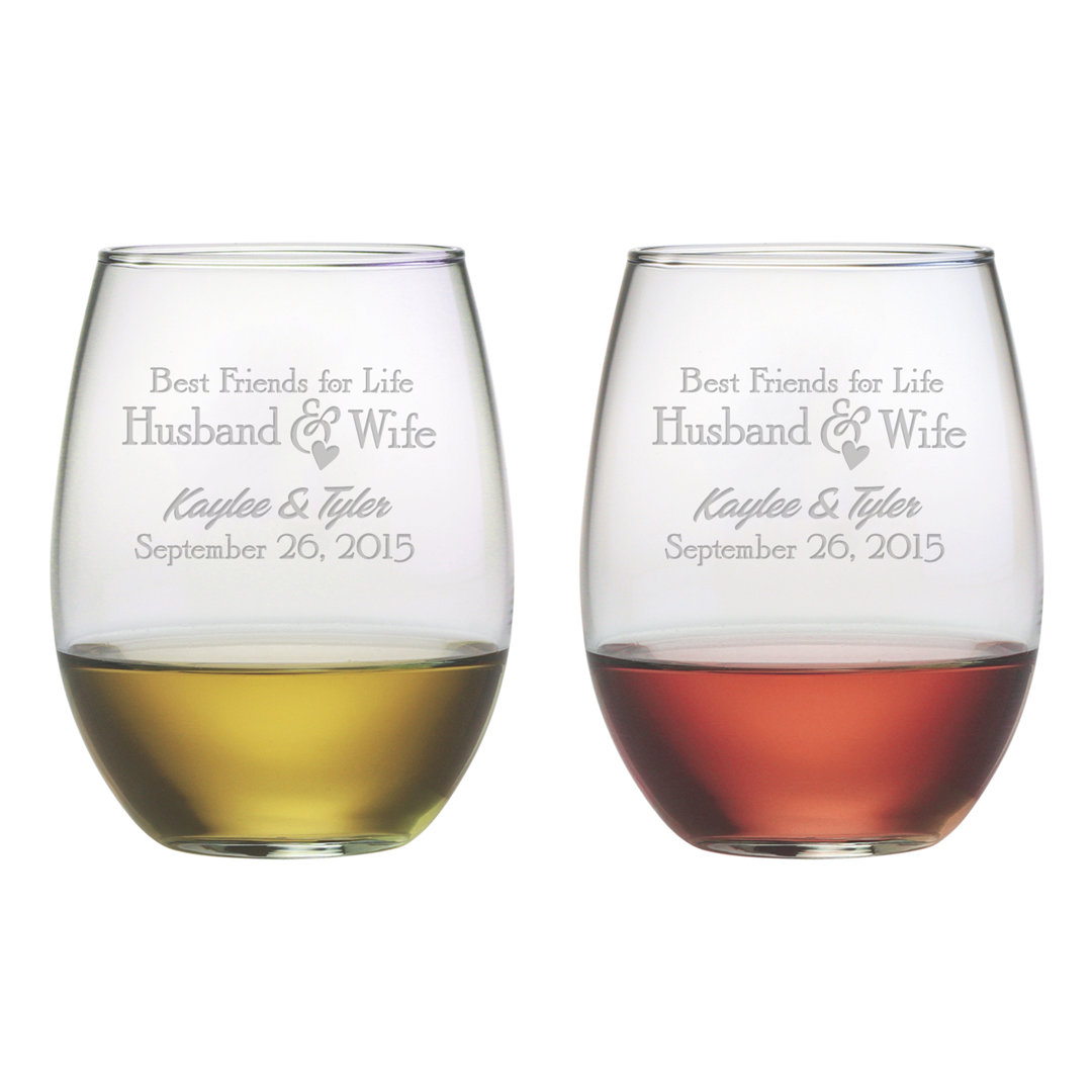 Best Friends For Life 21 oz. Stemless Wine Glass (Set of 2) Susquehanna Glass