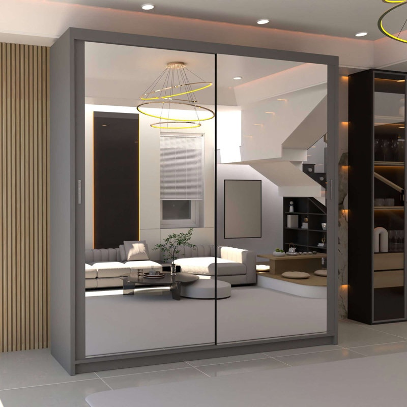 Elegent Carino Sliding Door Wardrobe with Mirror – Space-Saving Bedroom Storage in 6 Sizes & 6 Colours, Grey