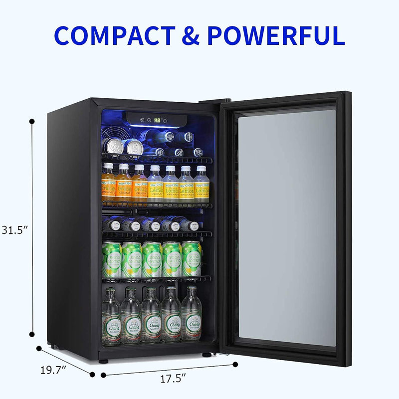  Havato 26-Bottle Wine & Beverage Cooler - 3.1 Cu. Ft, Freestanding, Clear Glass Door, Black, for Home/Office/Bar, Black