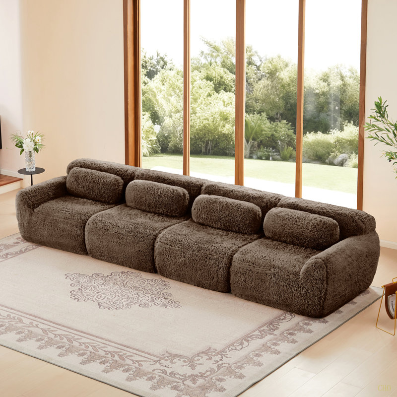 Tissu moelleux doux et moelleux de 149 po, canapé désossé de 32 po, conception ergonomique en éponge haute densité 32D, emballage sous vide à compression complète, raccordement à boucle libre pour chambre à coucher, bureau, cinéma maison