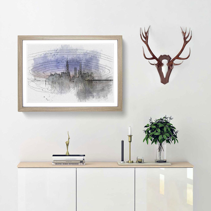 Evening Reflections of Shanghai in Abstract - Picture Frame Graphic Art Print, 48cm H x 65cm W x 2cm D, Oak Framed
