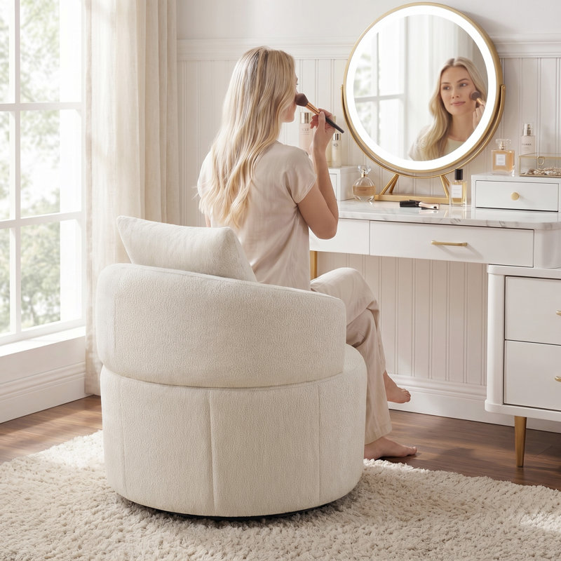 34.65'' W Upholstered Swivel Accent Chair, Reading Chair, Beige