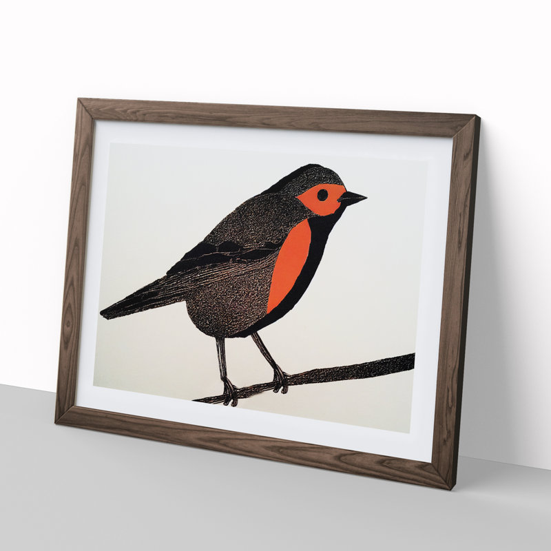 Shining Robin Bird - Framed Print, 34cm H x 46cm W x 2cm D, Walnut