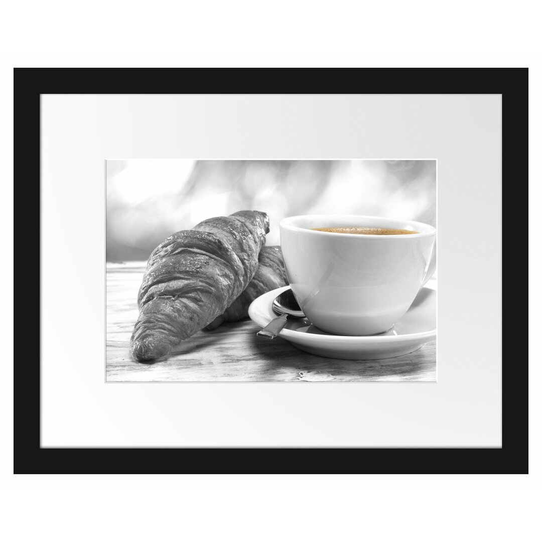 Gerahmtes Poster Croissants und Kaffee