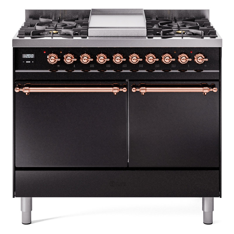 Cuisinière à double combustible de 40 po avec 6 brûleurs scellés et plaque chauffante ILVE Nostalgie II Series (porte pleine)