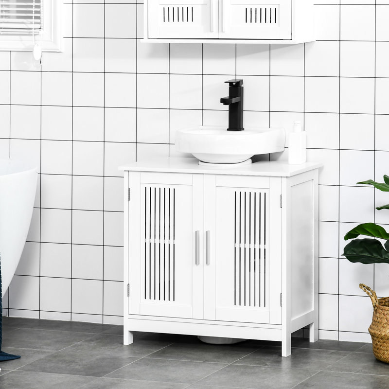 Tablette de rangement encastrée avec deux portes blanches