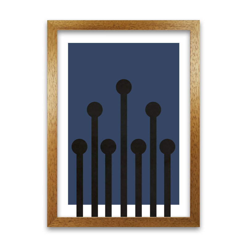 Black And Blue Scandinavian Art - Print, Oak Frame, 42cm H x 30cm W x 3cm D