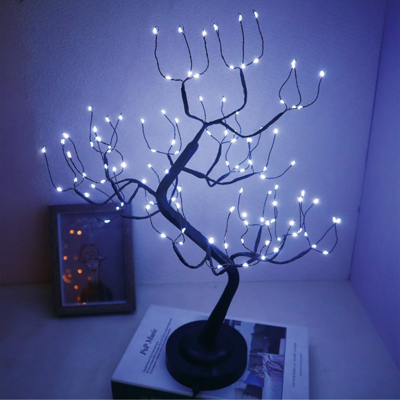 108 Led Tabletop Tree Light Led Desk Lamp Artificial Tree For Home Office Decorative Branches For Party Halloween Holiday Battery USB Operated Bonsai With Timer(Cool White)